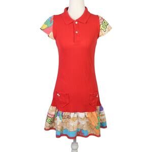 Vintage Y2K Red Polo Mini Dress Upcycled Ninja Turtle Trim XS